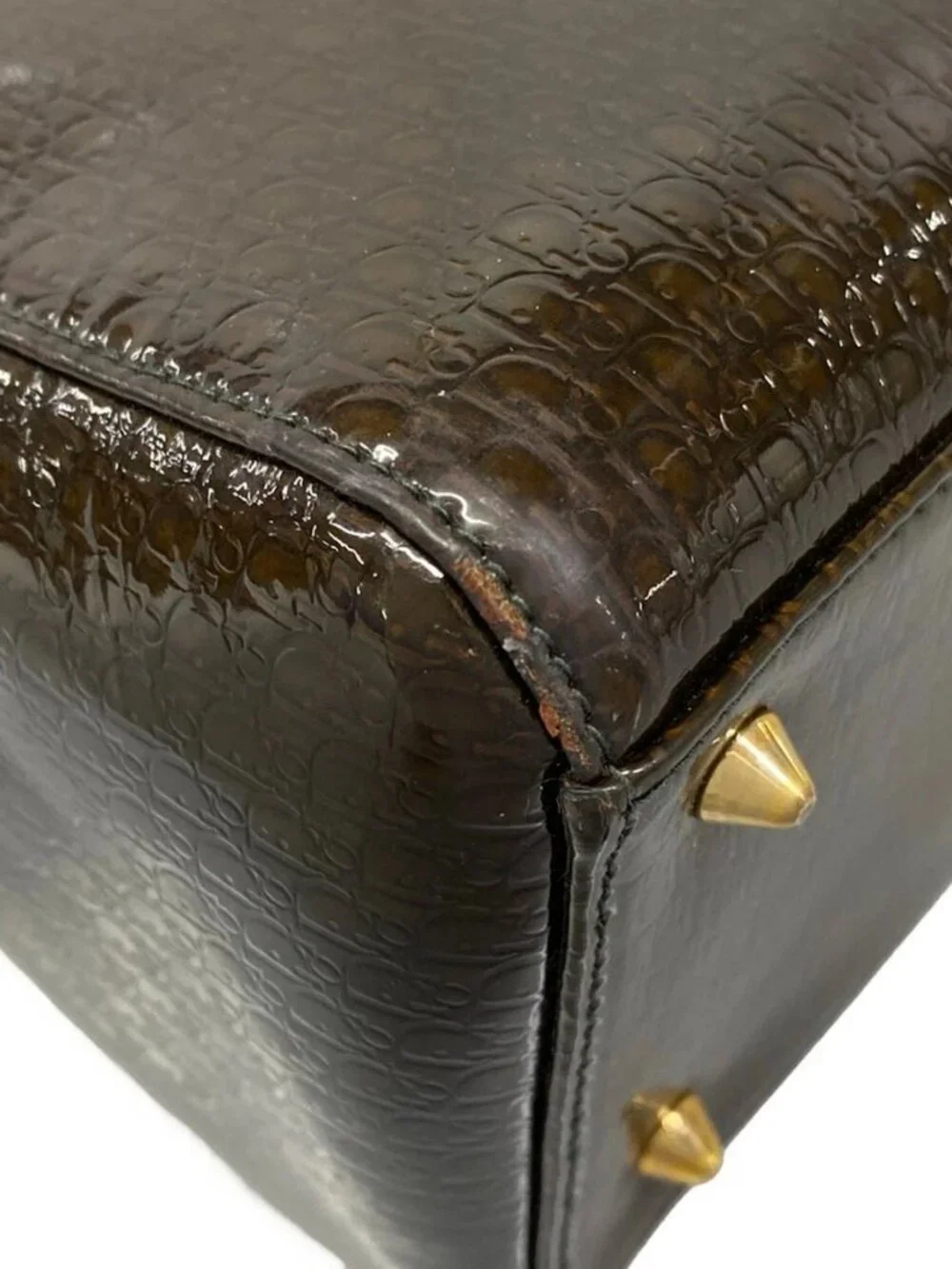 DIOR/ChristianDior Lady Dior Medium Bag Dark Brown Patent Leather Handbag